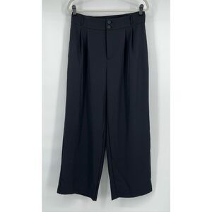 Halara High Waited Pleated Wide Leg Pants Petite Size Large Black Stretch Work